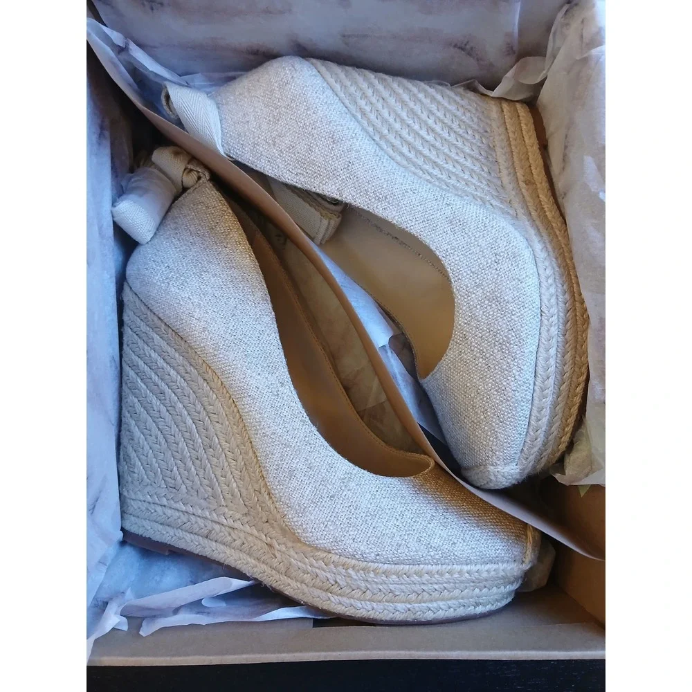 Jessica Simpson JS-ZEXIE Natural Two Tone Canvas Wedge Espadrille Pumps 9M